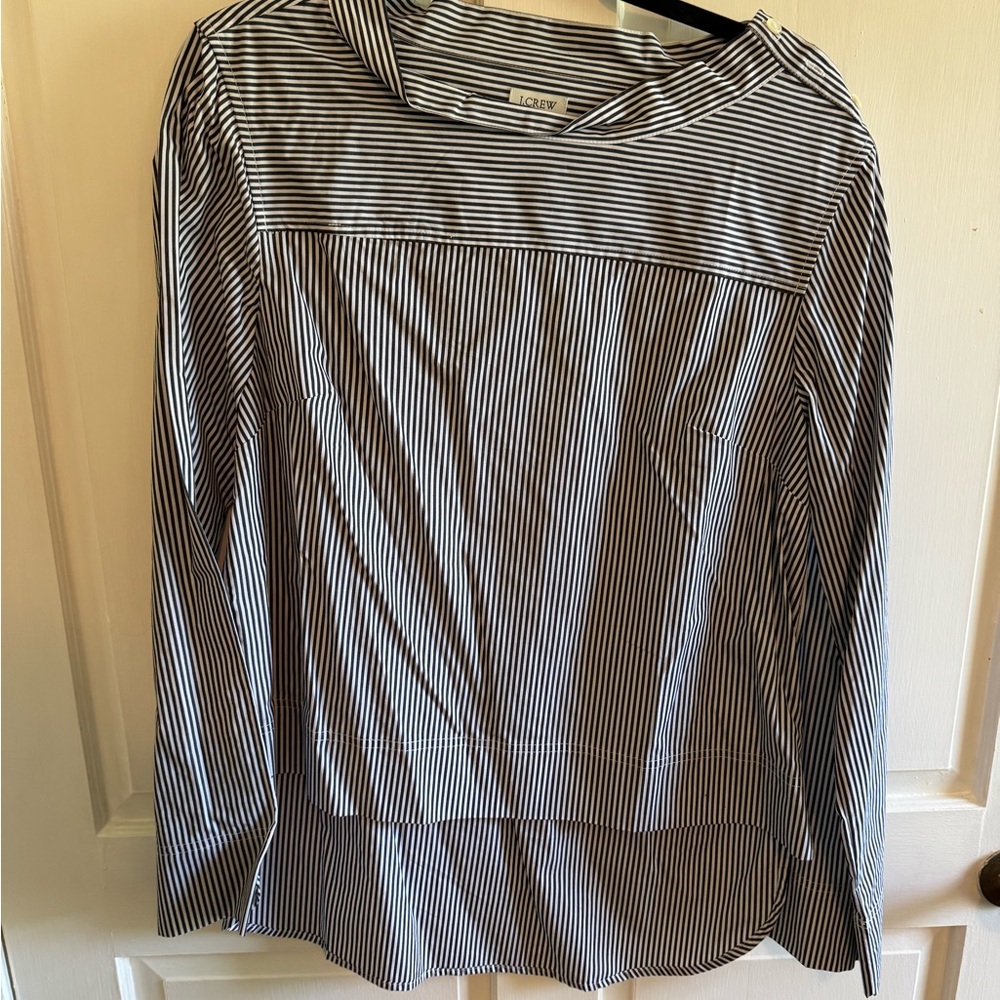 J. Crew Black and White Striped Button-Down Top